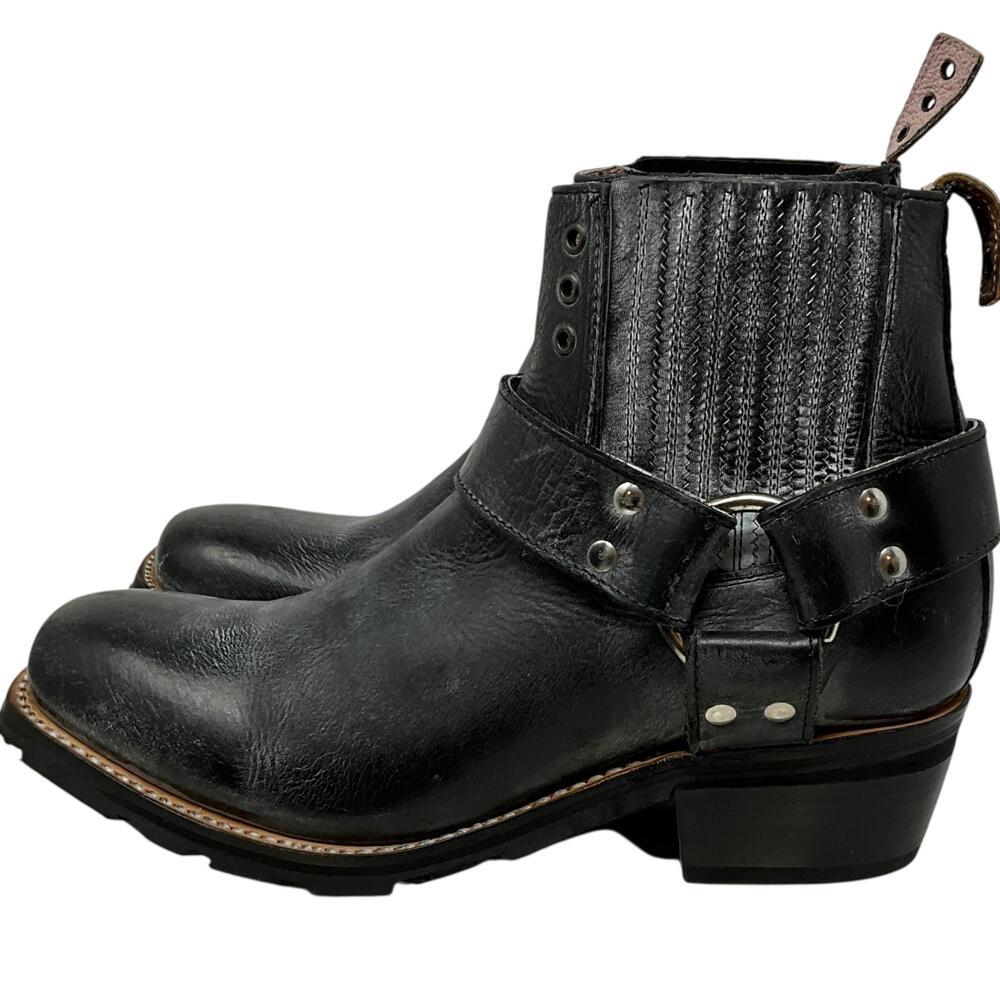 Freebird Whiskey Boots Womens 10 Black Leather Ankle Harness Biker Block Heel - Picture 3 of 11